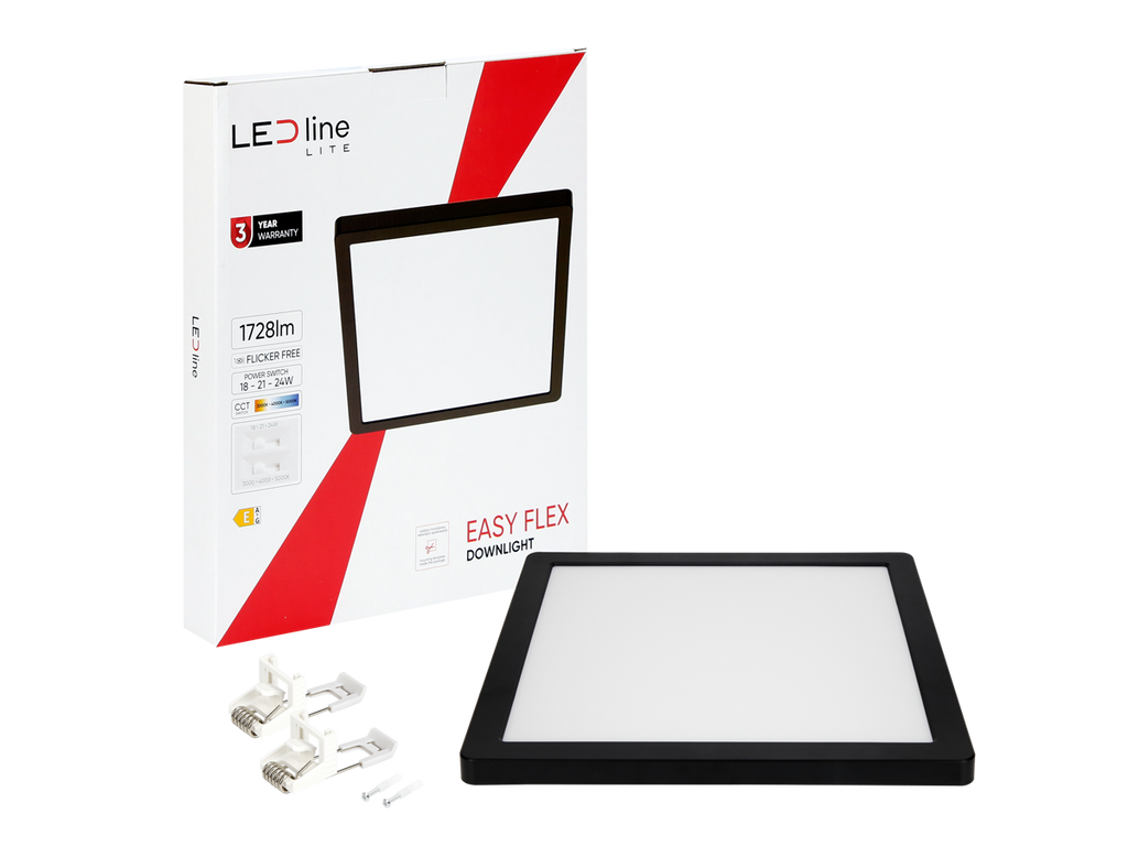 Downlight EASY FLEX 3CCT(3K/4K/5K) 18/21/24W 2000lm vierkant IP20 zwart LITE