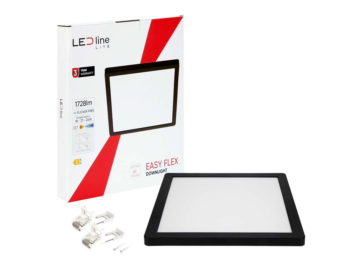 Downlight EASY FLEX 3CCT(3K/4K/5K) 18/21/24W 2000lm vierkant IP20 zwart LITE