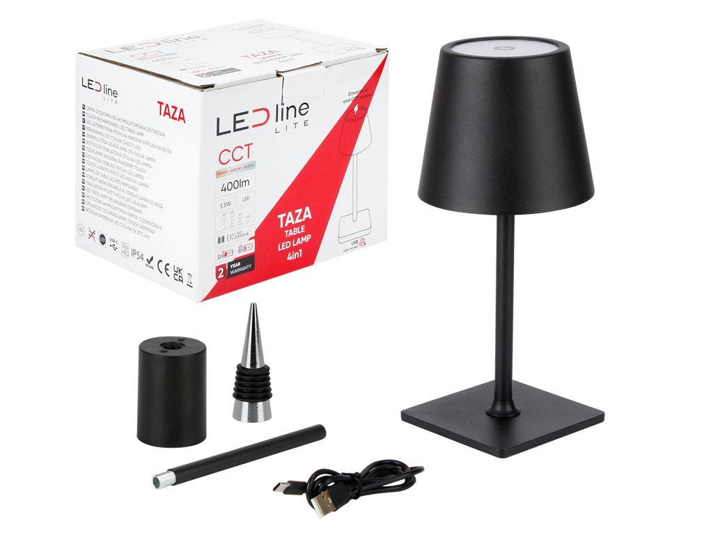 Tafellamp TAZA 3,5W 400lm CCT IP54 zwart 2x2000mAh 4in1 LITE