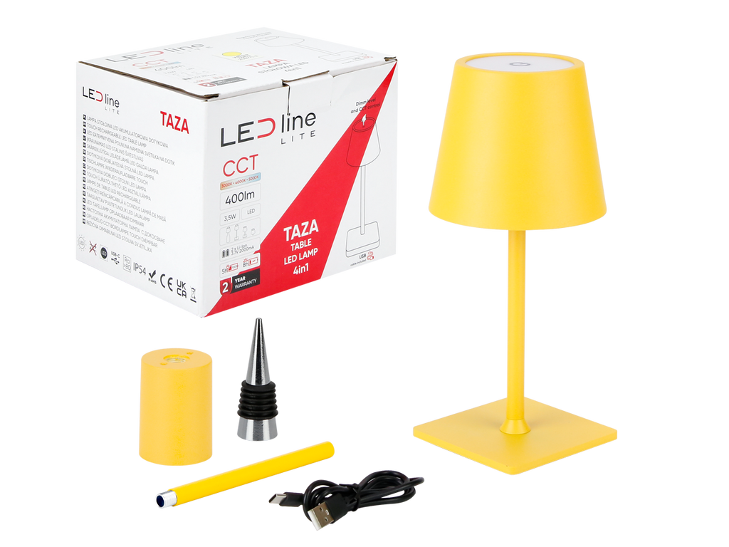 Tafellamp TAZA 3,5W 400lm CCT IP54 geel 2x2000mAh 4in1 LITE