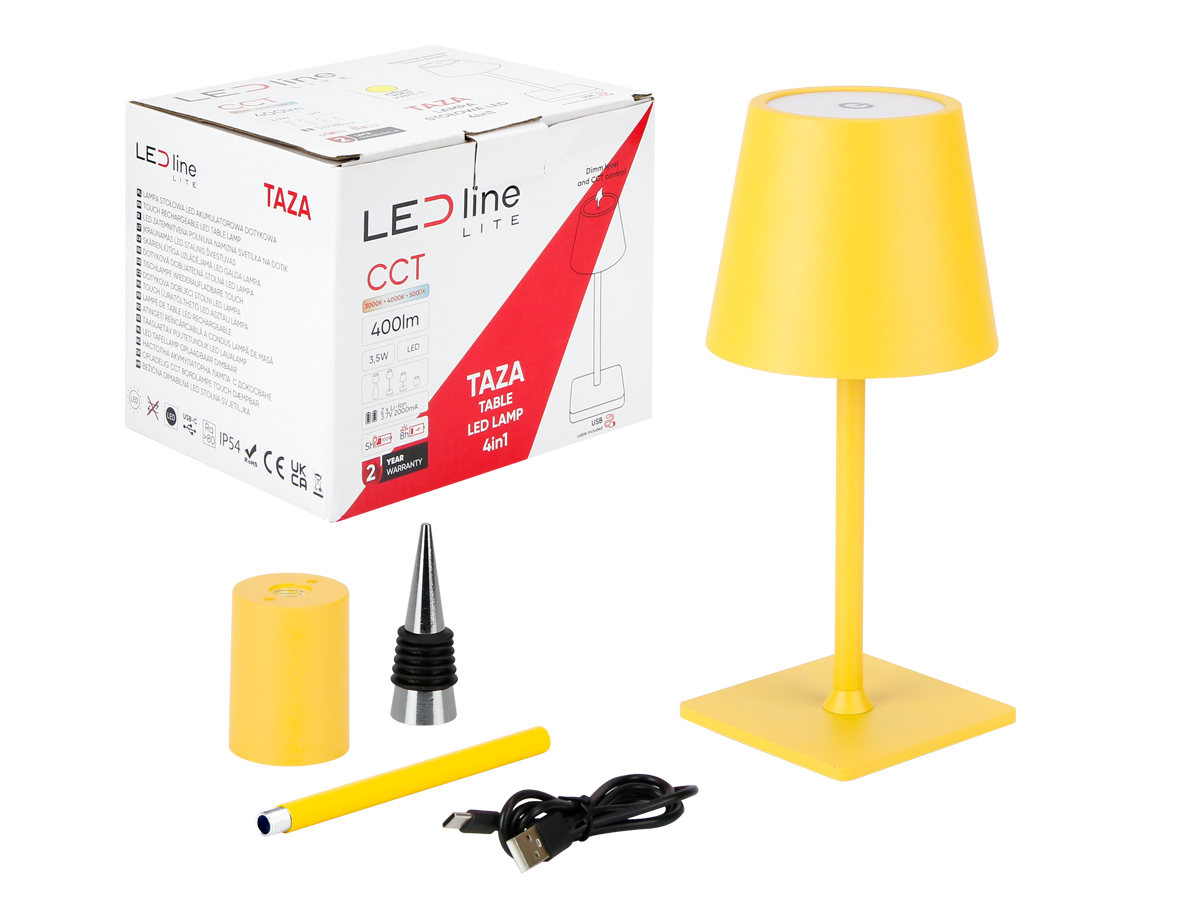 Tafellamp TAZA 3,5W 400lm CCT IP54 geel 2x2000mAh 4in1 LITE