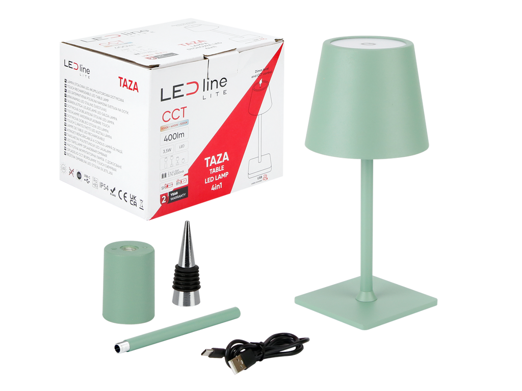 Tafellamp TAZA 3,5W 400lm CCT IP54 groen 2x2000mAh 4in1 LITE
