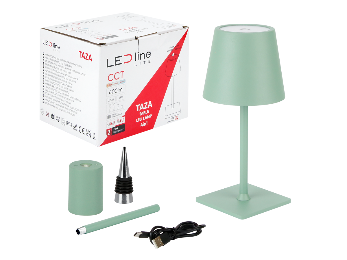 Tafellamp TAZA 3,5W 400lm CCT IP54 groen 2x2000mAh 4in1 LITE