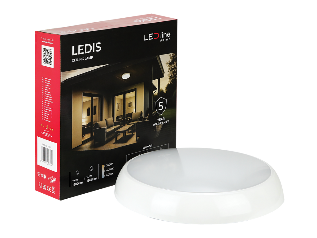 Plafonlamp LEDIS 3CCT(3K/4K/6K) 12/16W 1600lm rond IP65 wit PRIME