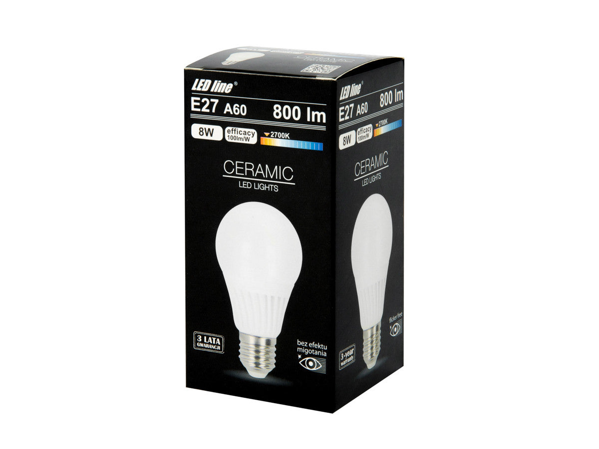 LED-lamp E27 2700K 8W 800lm 230V 280 ° A60 LITE Keramiek