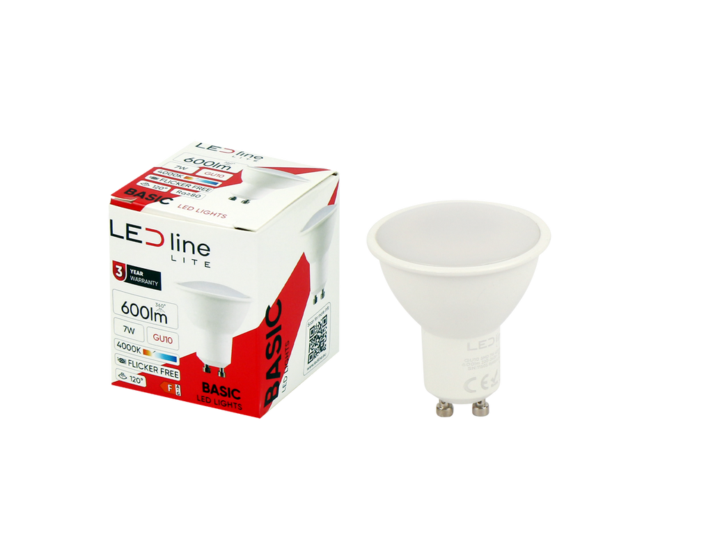 LED-lamp GU10 4000K 7W 600lm 230V 120 ° PC LITE