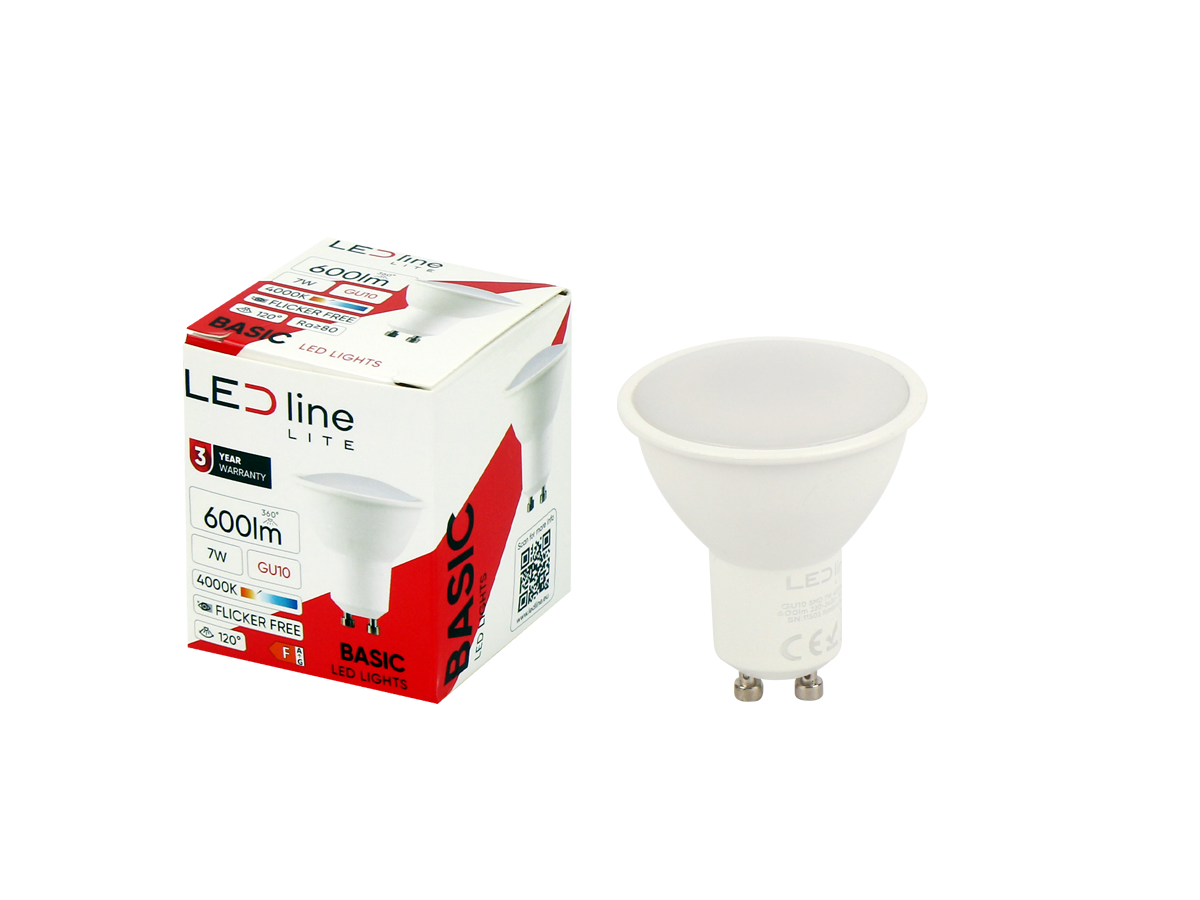 LED-lamp GU10 4000K 7W 600lm 230V 120 ° PC LITE
