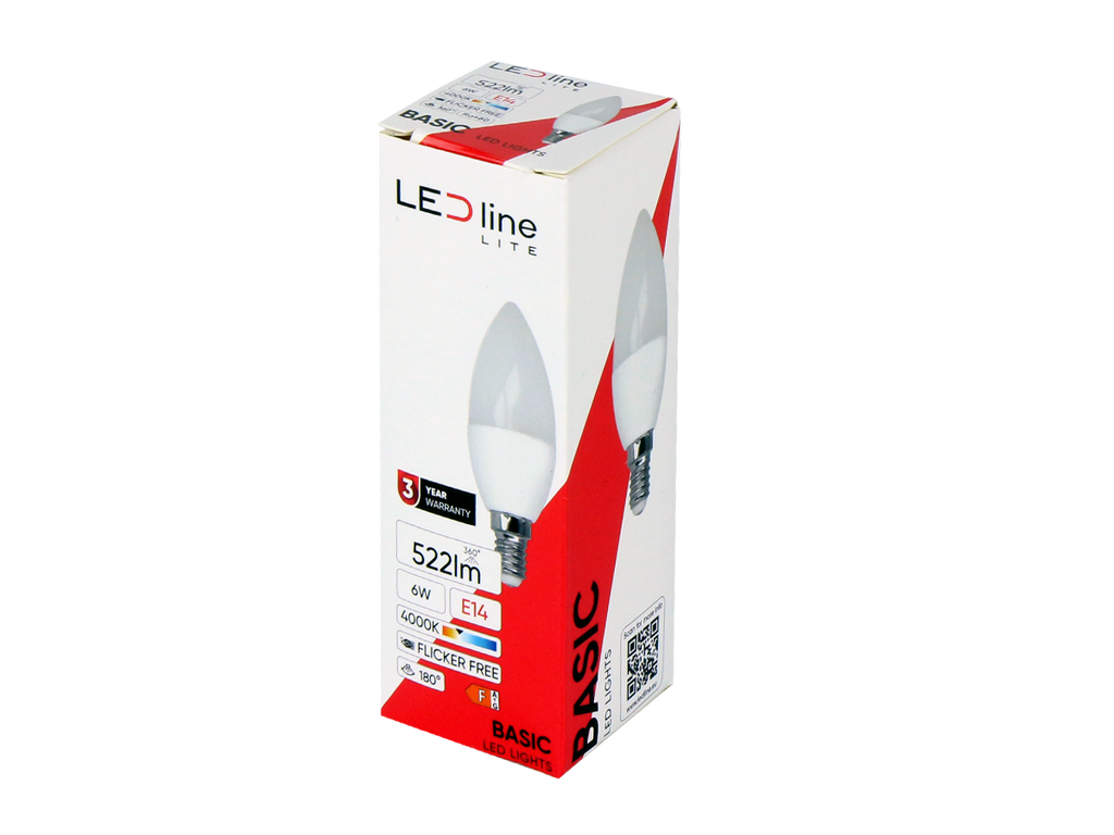 LED-lamp E14 4000K 6W 522lm 230V 180° C37 PC LITE