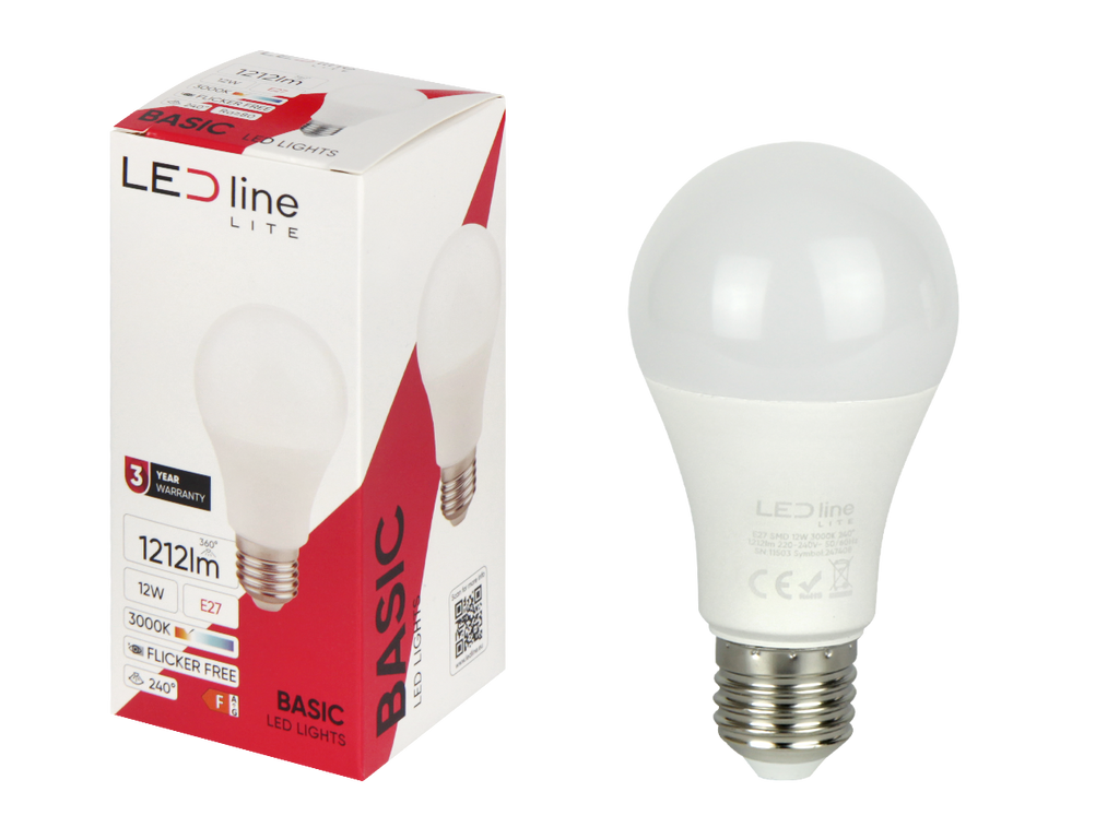 LED-lamp E27 3000K 12W 1212lm 230V 240 ° A60 PC LITE