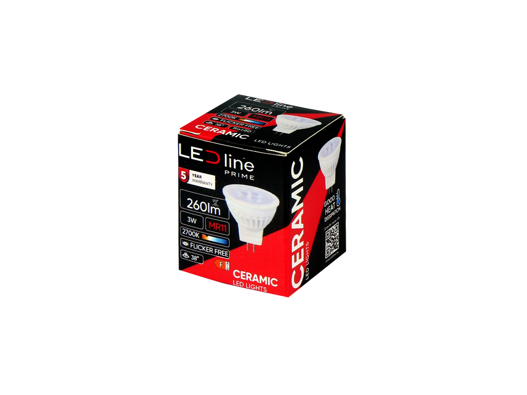 Lamp MR11 2700K 3W 330lm 10-14V AC/DC 38° GU5.3 Keramiek PRIME