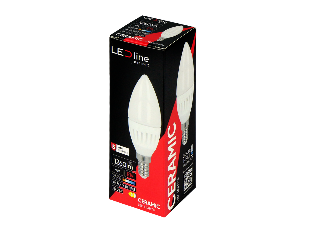 LED-lamp E14 2700K 9W 1260lm 230V 220 ° C37 Keramiek PRIME