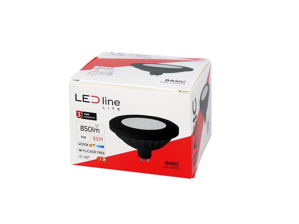 LED line GU10 4000K 9W 850lm 230V 120° ES111/AR111 PC zwart LITE