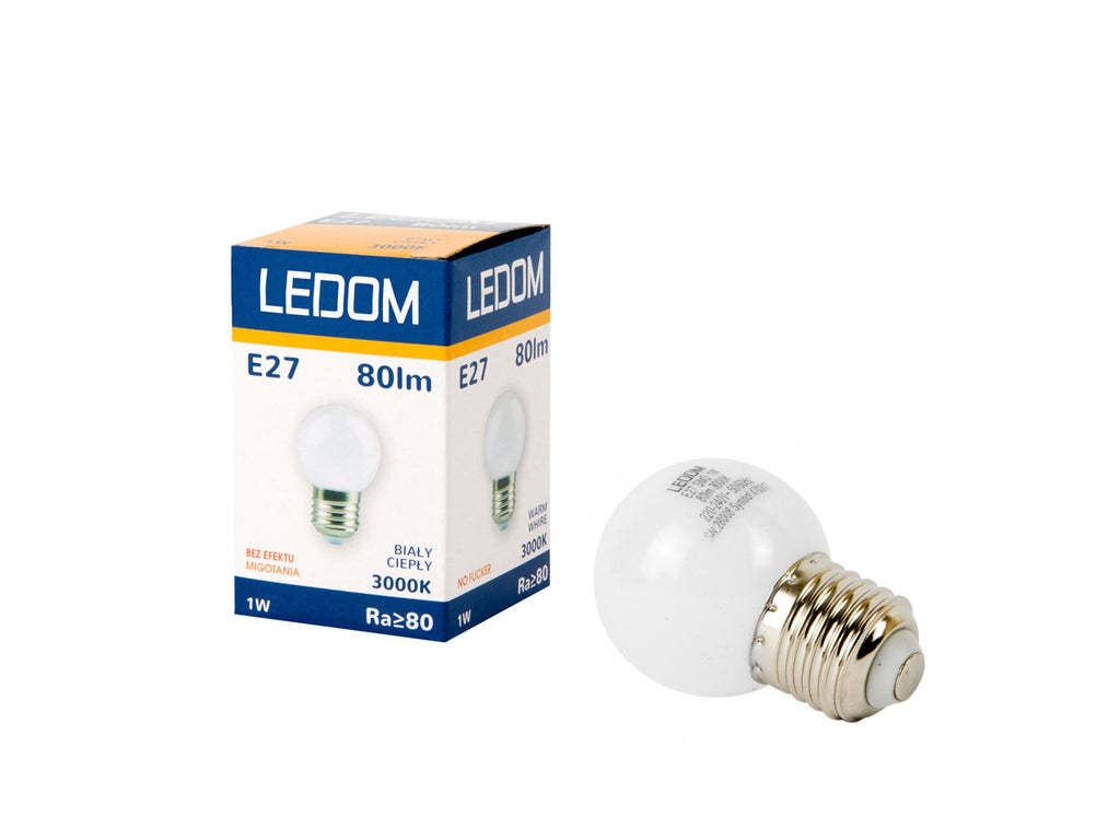 LED-lamp E27 3000K 1W 80lm 230V 270 ° G45 PC LITE