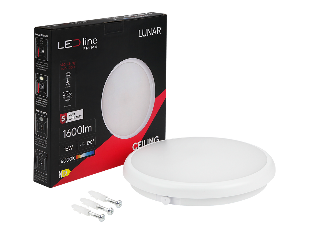 Plafonlamp LUNAR 4000K 16W 1600lm rond IP65 wit PRIME bewegingssensor