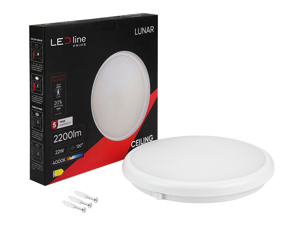 Plafonlamp LUNAR 4000K 22W 2200lm rond IP65 wit PRIME bewegingssensor