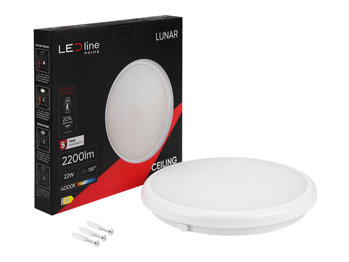 Plafonlamp LUNAR 4000K 22W 2200lm rond IP65 wit PRIME bewegingssensor