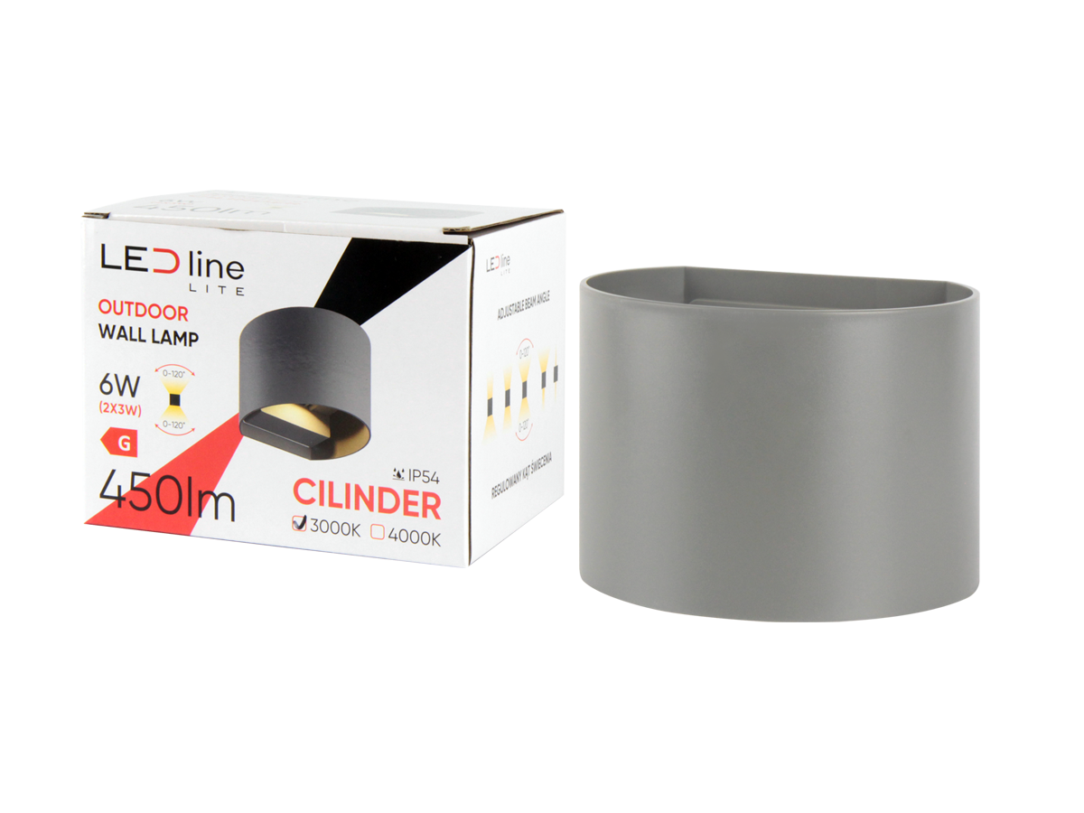 Buitenwandlamp LED 2x3W 3000K IP54 grijs CILINDER LITE