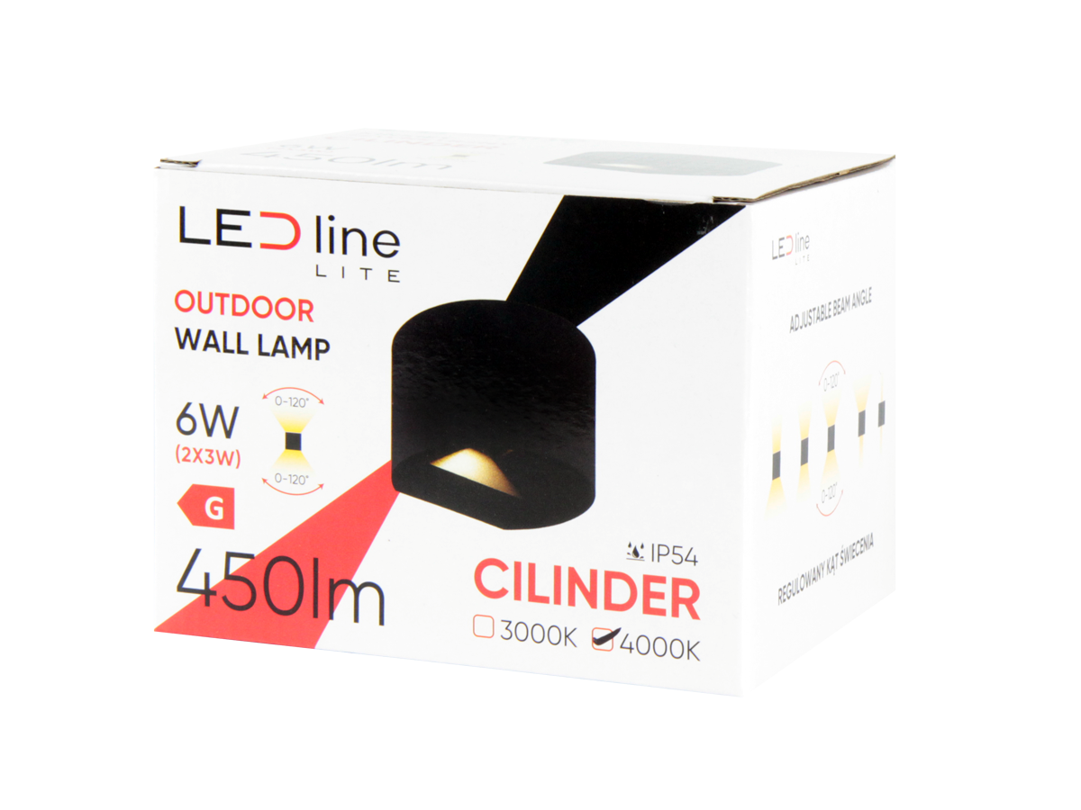 Buitenwandlamp LED 2x3W 4000K IP54 zwart CILINDER LITE
