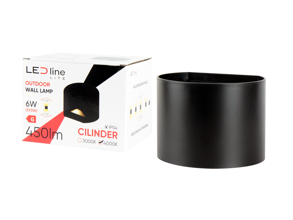 Buitenwandlamp LED 2x3W 4000K IP54 zwart CILINDER LITE