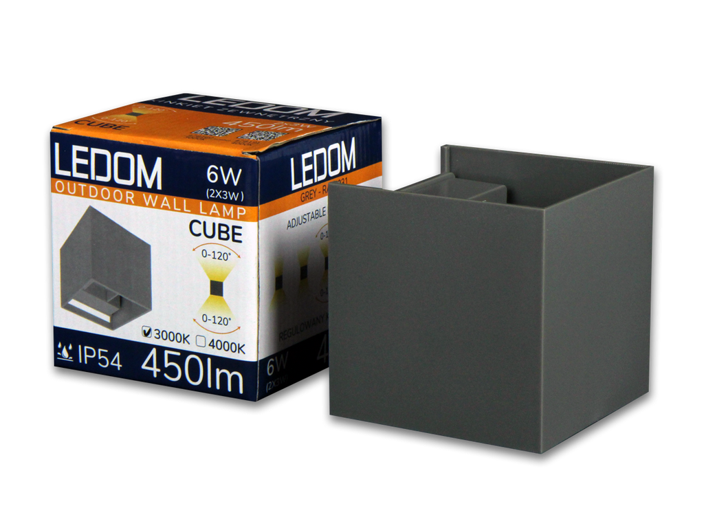 Buitenwandlamp LED 2x3W 3000K IP54 grijs CUBE LITE