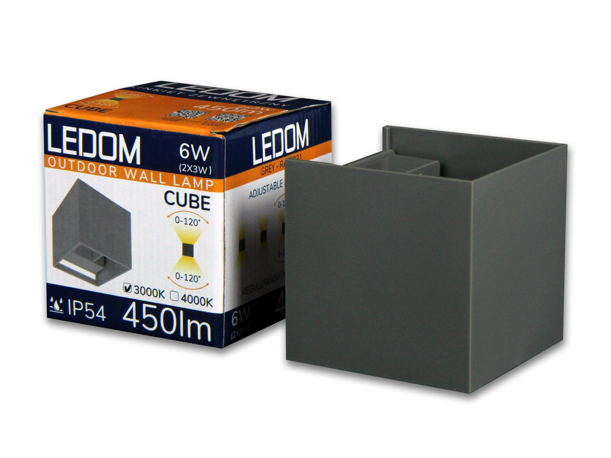Buitenwandlamp LED 2x3W 3000K IP54 grijs CUBE LITE