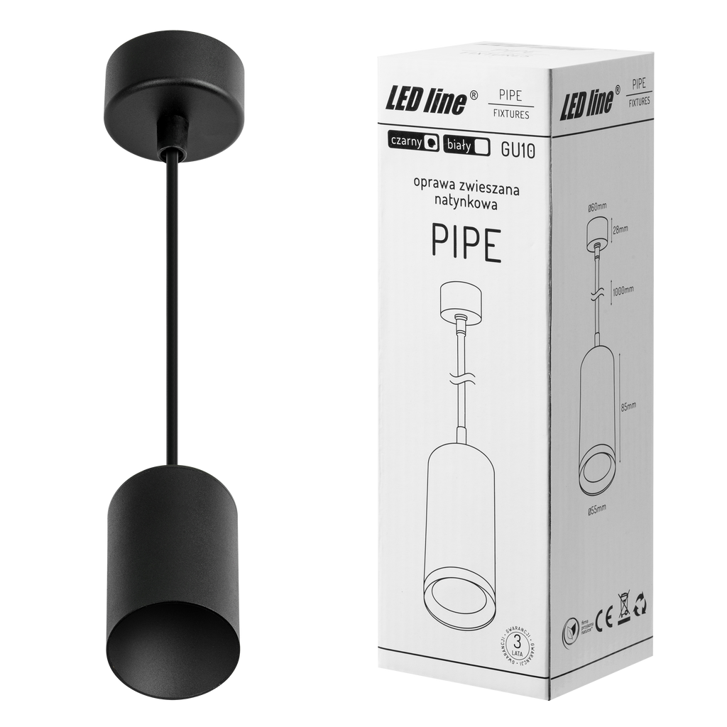 Hangende plafondarmatuur PIPE GU10 rond IP20 zwart LITE