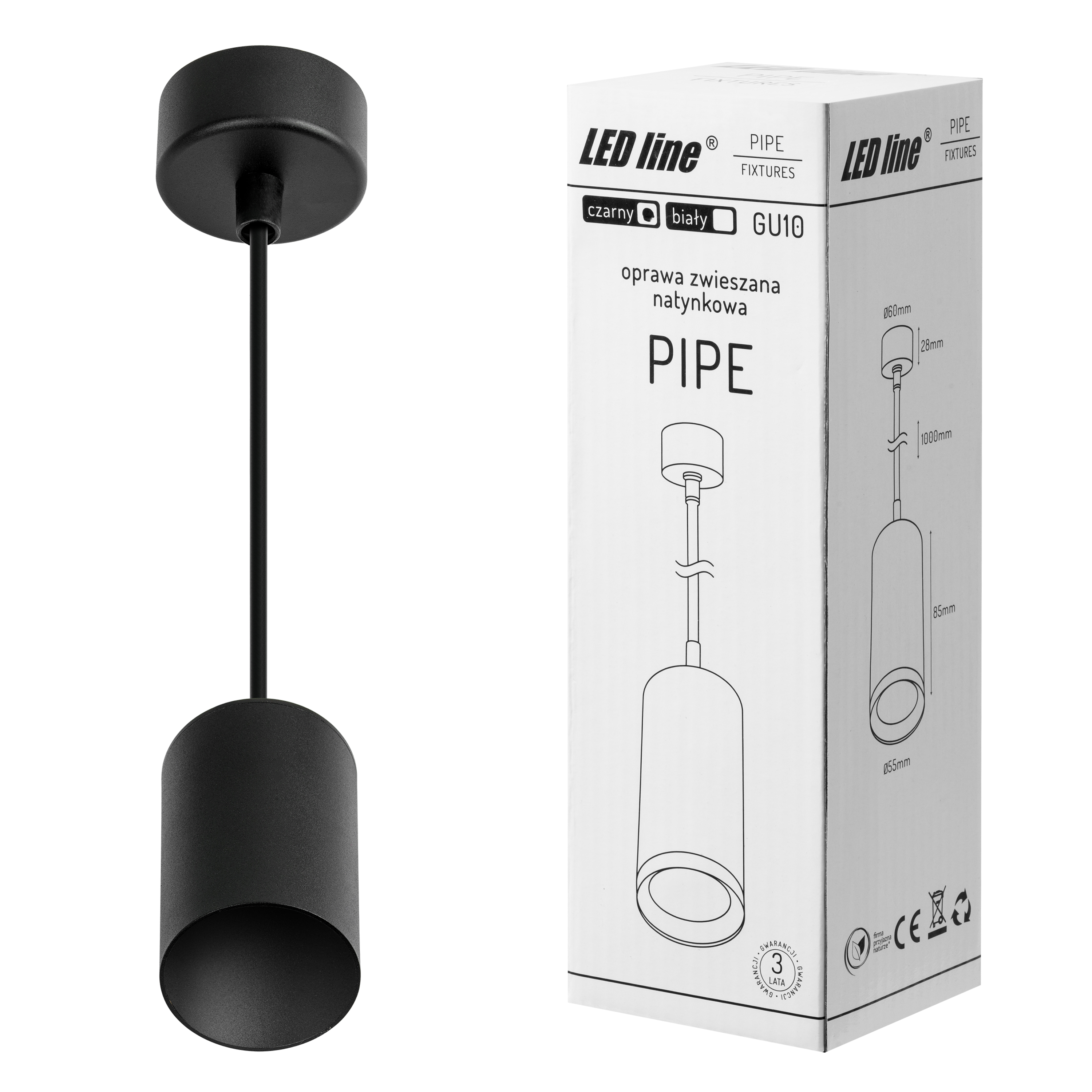Hangende plafondarmatuur PIPE GU10 rond IP20 zwart LITE