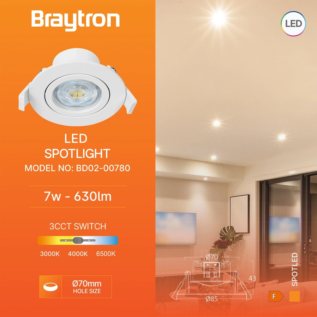 Braytron Spotled G3 LED Spot 7W Wit RND 3IN1