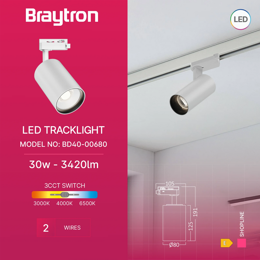Braytron Shopline Railspot 30W Wit P30 2WRS 3IN1