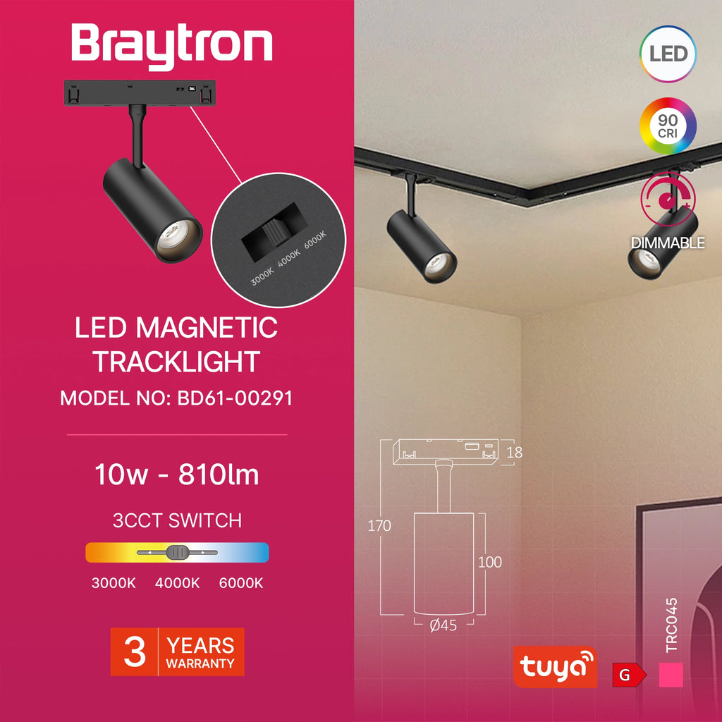 Braytron M20 Magneetrail-armatuur 10W 48VDC Zwart TRC045 TUYA LAN