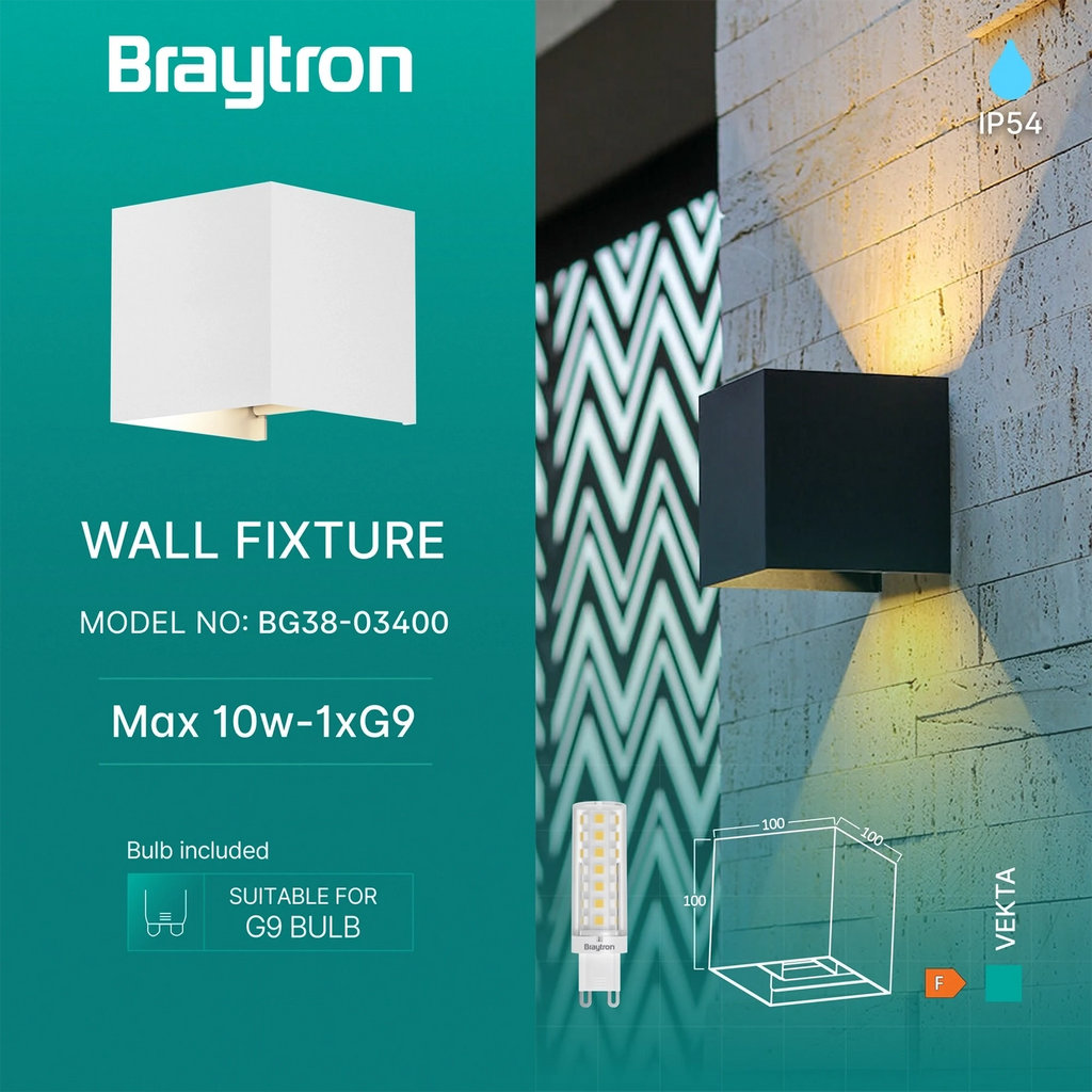 Braytron Vekta Wandlamp IP54 Wit B WL.2 1xG9