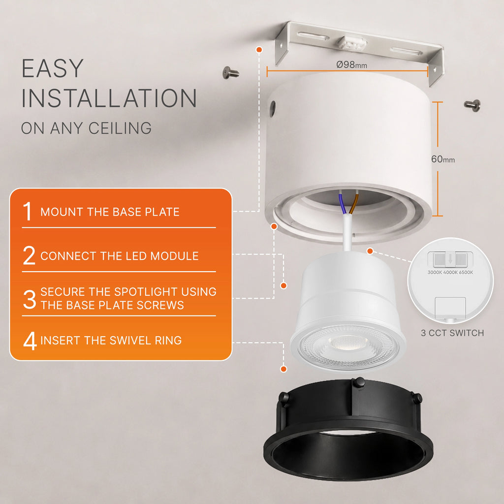 Braytron Gata LED Spot 10W Zwart SR 1D 3IN1 RND