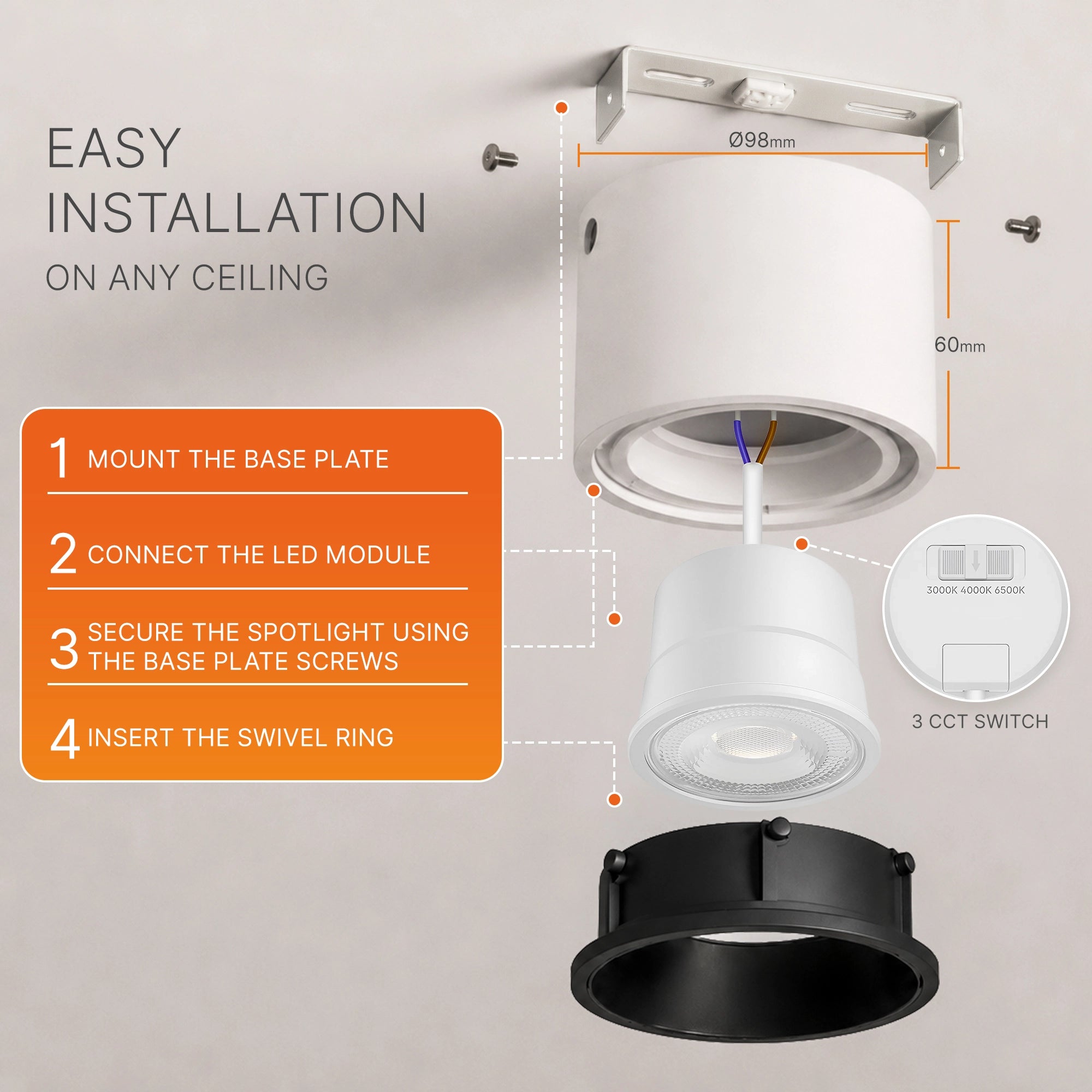 Braytron Gata LED Spot 10W Zwart SR 1D 3IN1 RND