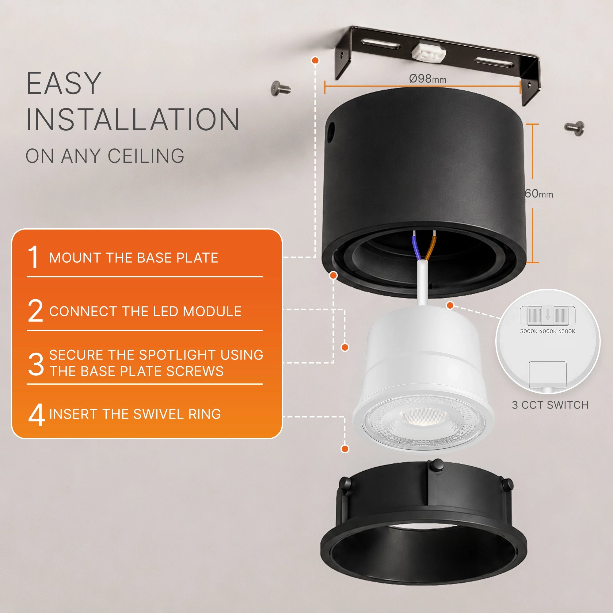 Braytron Gata LED Spot 10W Zwart SR 1D 3IN1 RND