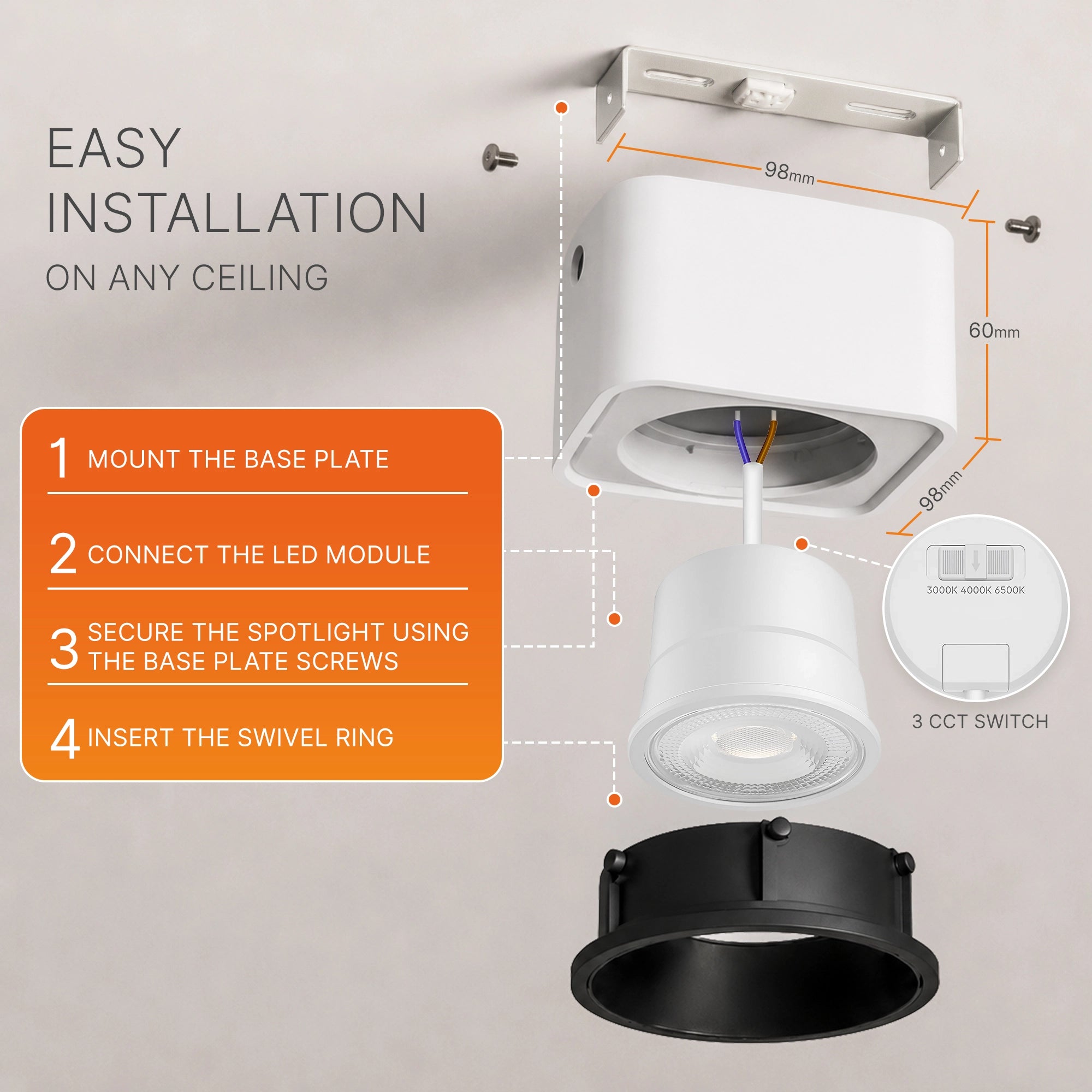 Braytron Gata LED Spot 10W Zwart SR 1D 3IN1 SQR