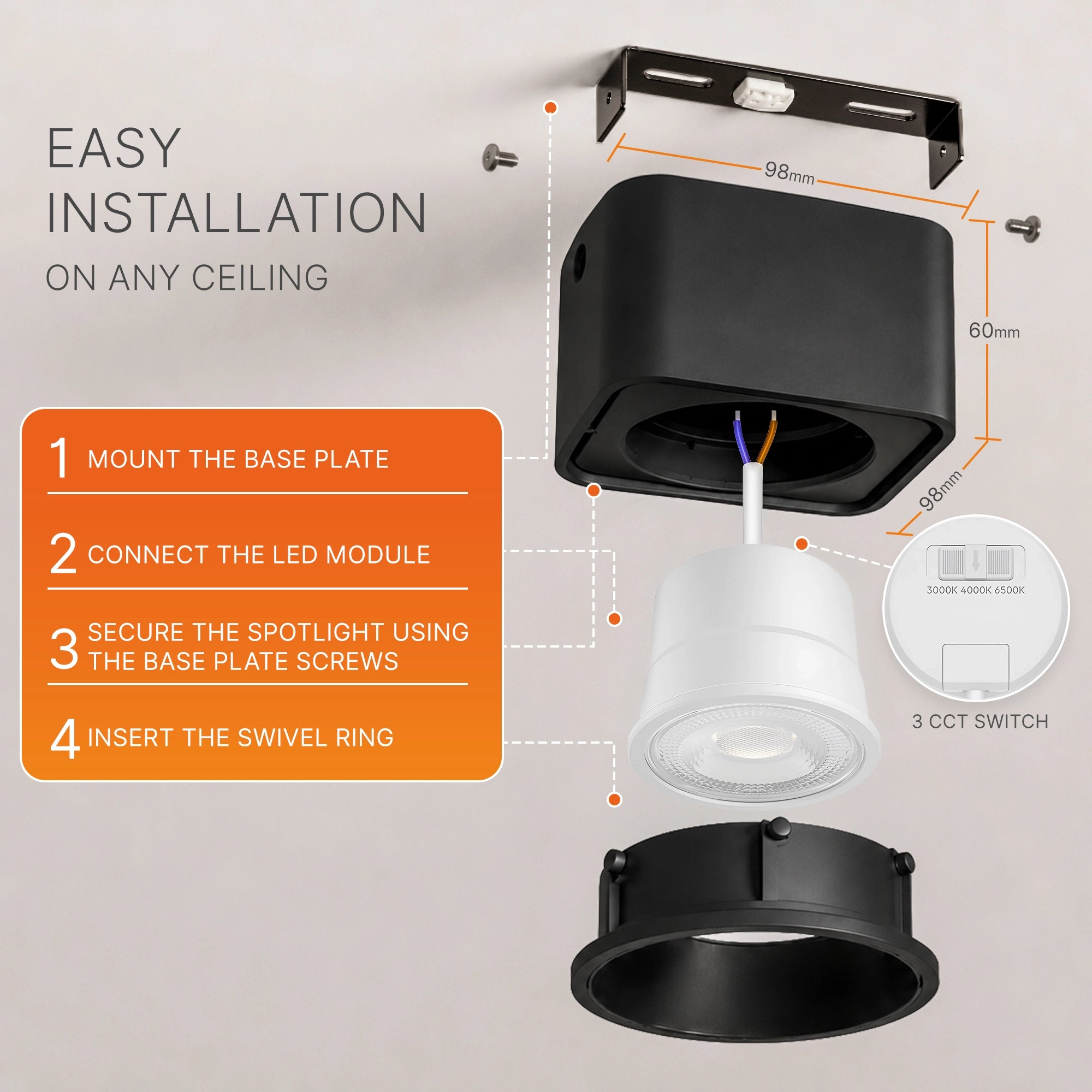 Braytron Gata LED Spot 10W Zwart SR 1D 3IN1 SQR