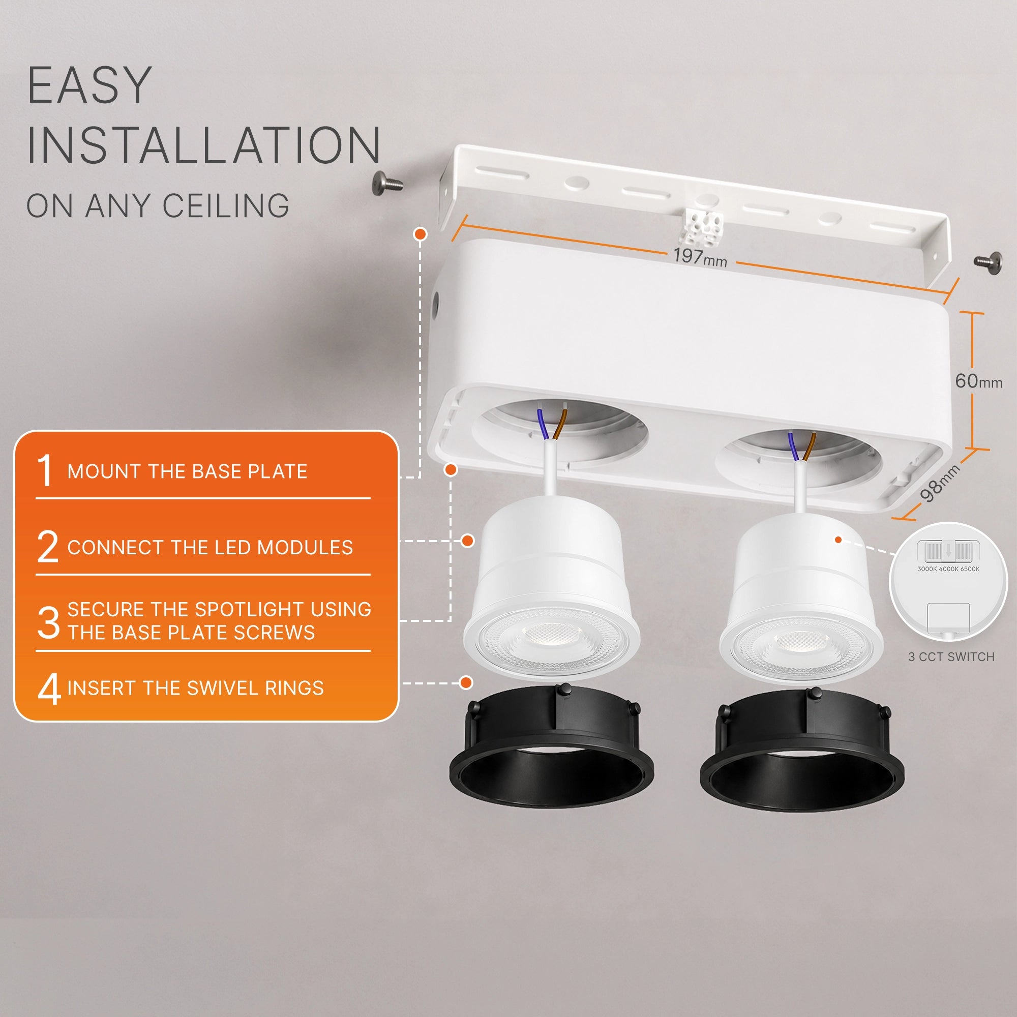 Braytron Gata LED Spot 20W Zwart SR 2D 3IN1 SQR