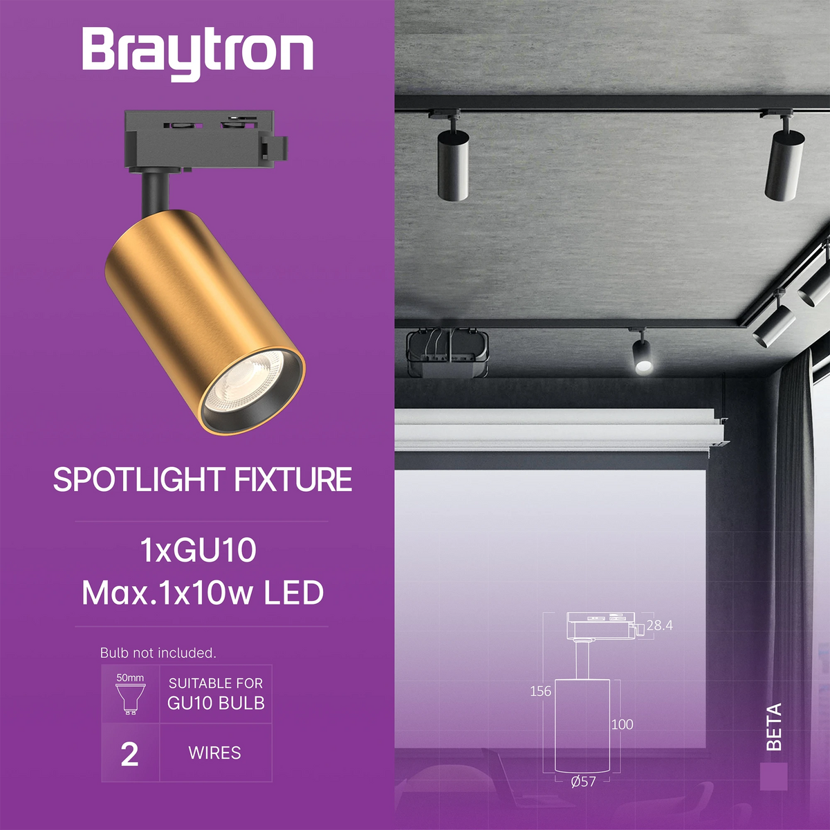 Braytron Beta Railspot GU10 Goud TR2 2WRS
