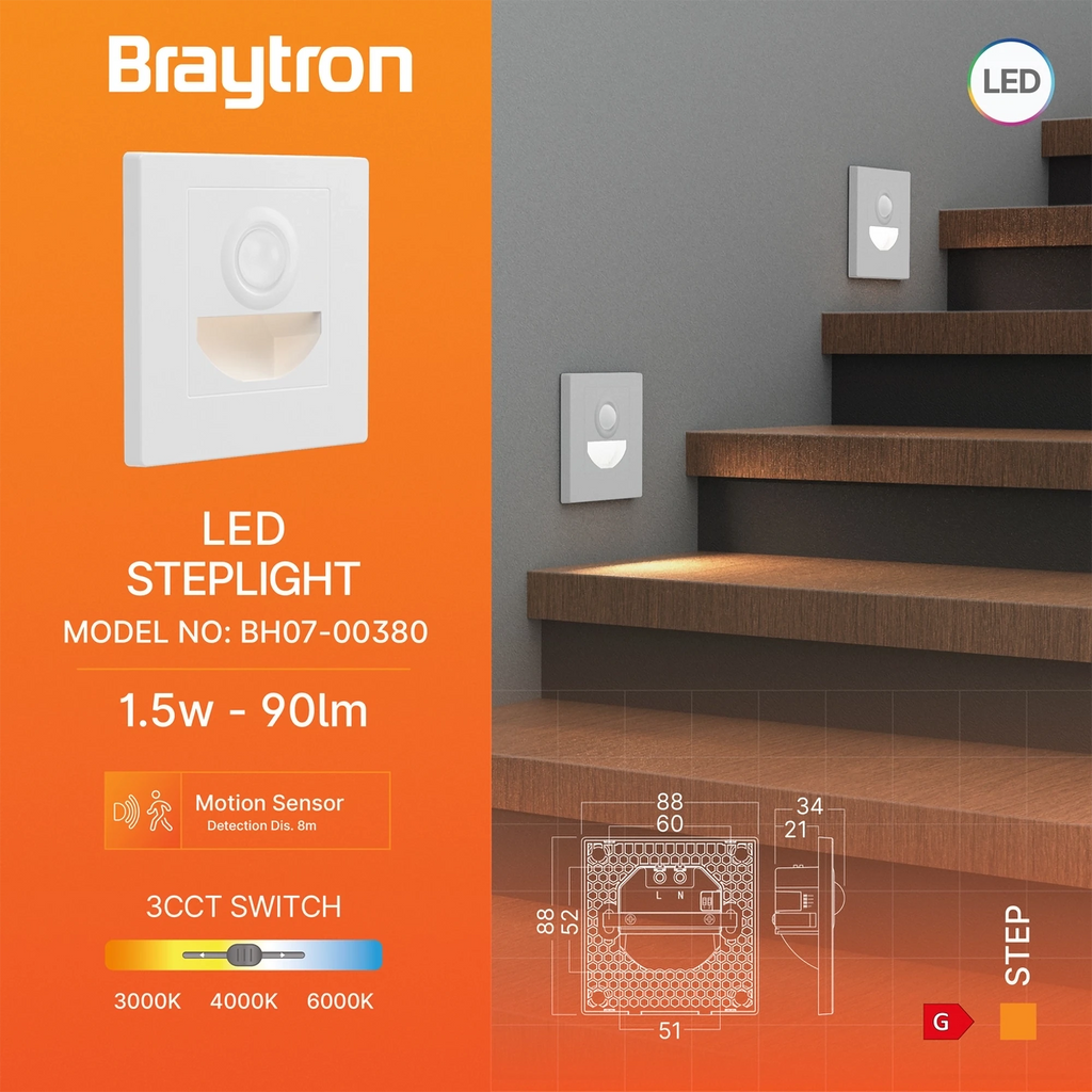 Braytron Step Trapverlichting Wit BS SNS 1,5W 3IN1