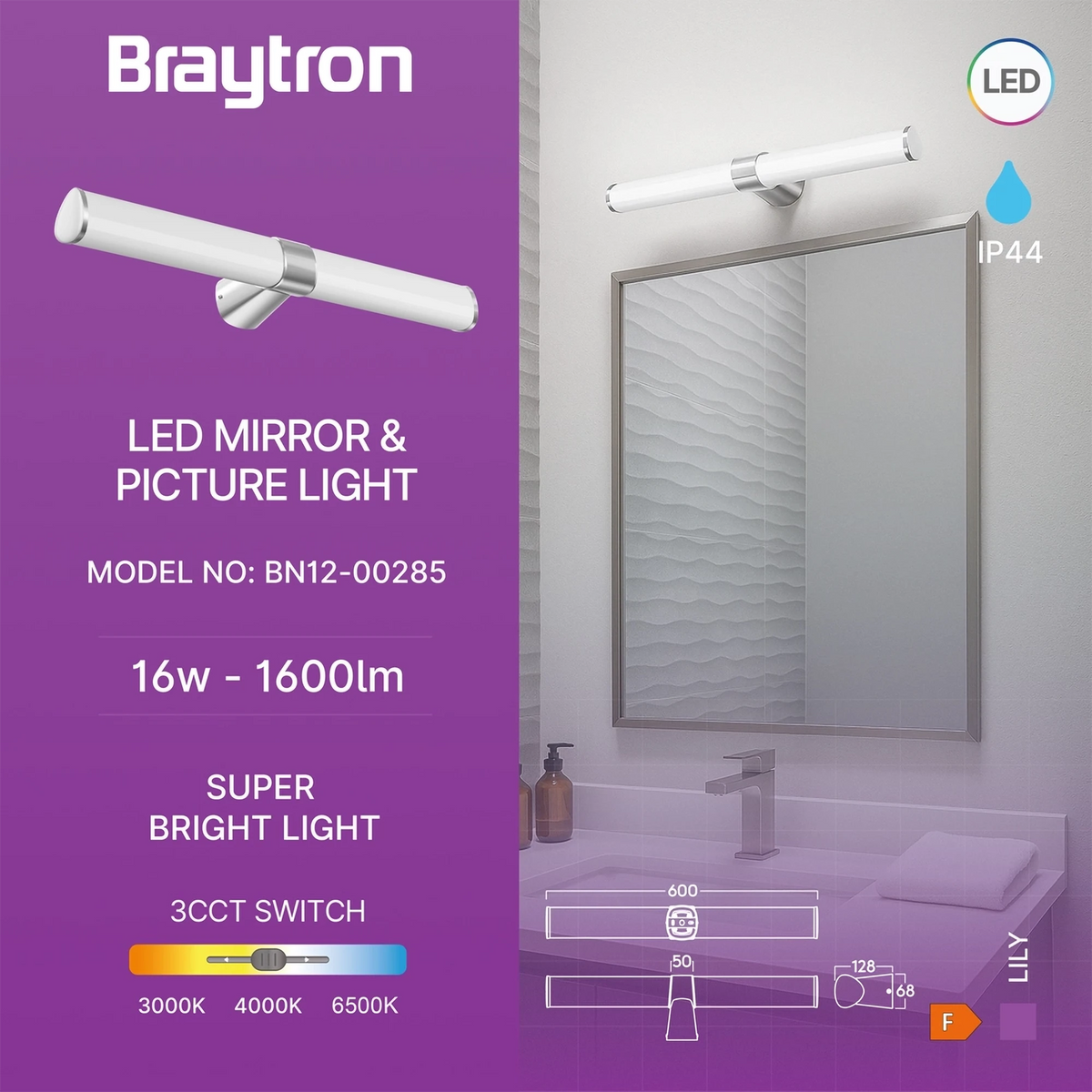 Braytron Lily Spiegellamp 16W B 600 3IN1 CHR