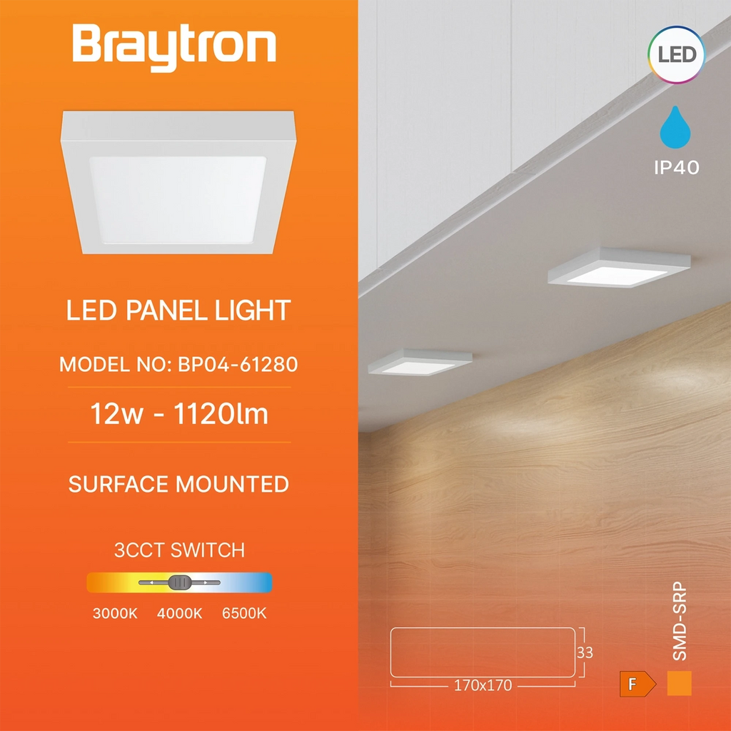 Braytron Smd LED Paneel 12W Wit SRP SQR 3IN1