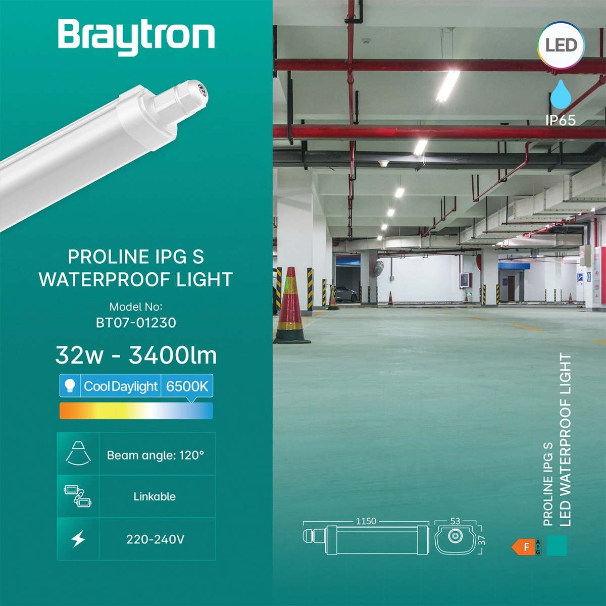 Braytron Proline Waterdichte Armatuur 32W 6500K IP65 IPG S