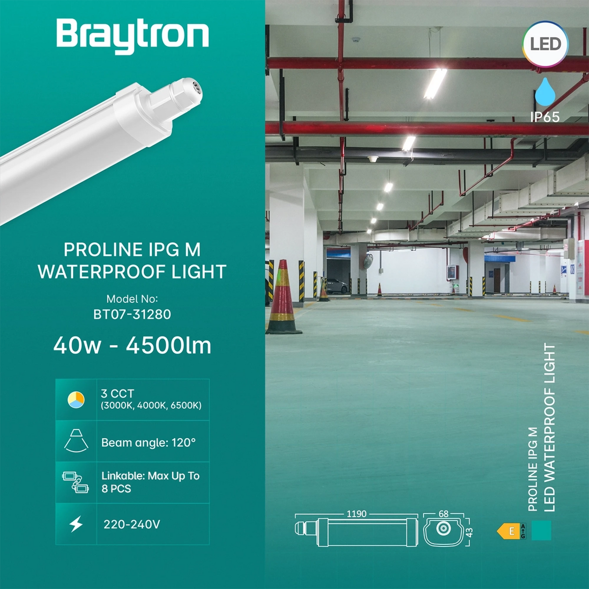 Braytron Proline Waterdichte Armatuur 40W IP65 IPG M 3IN1