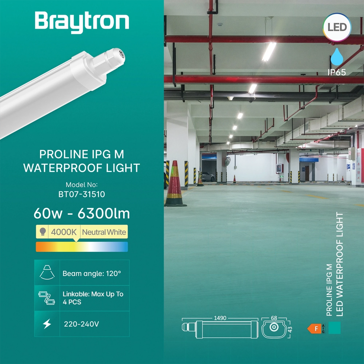 Braytron Proline Waterdichte Armatuur 60W 4000K IP65 IPG M