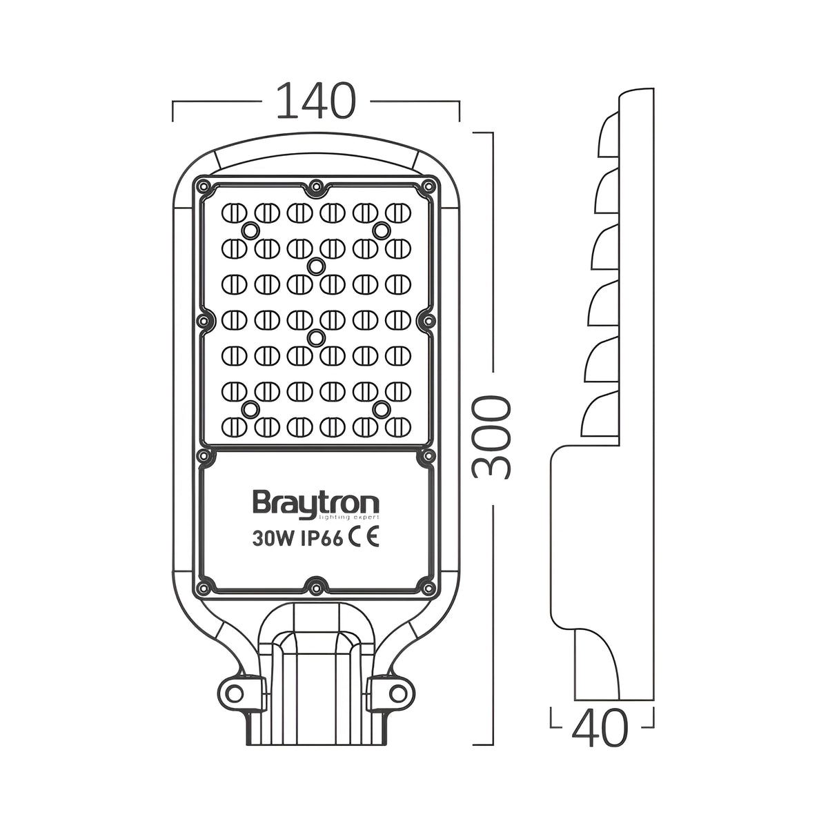 Braytron St83 Straatlamp 30W 4000K IP66 Grijs