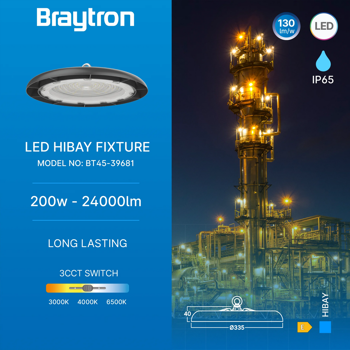 Braytron Hibay Highbay-armatuur 200W IP65 Zwart ESP 3IN1