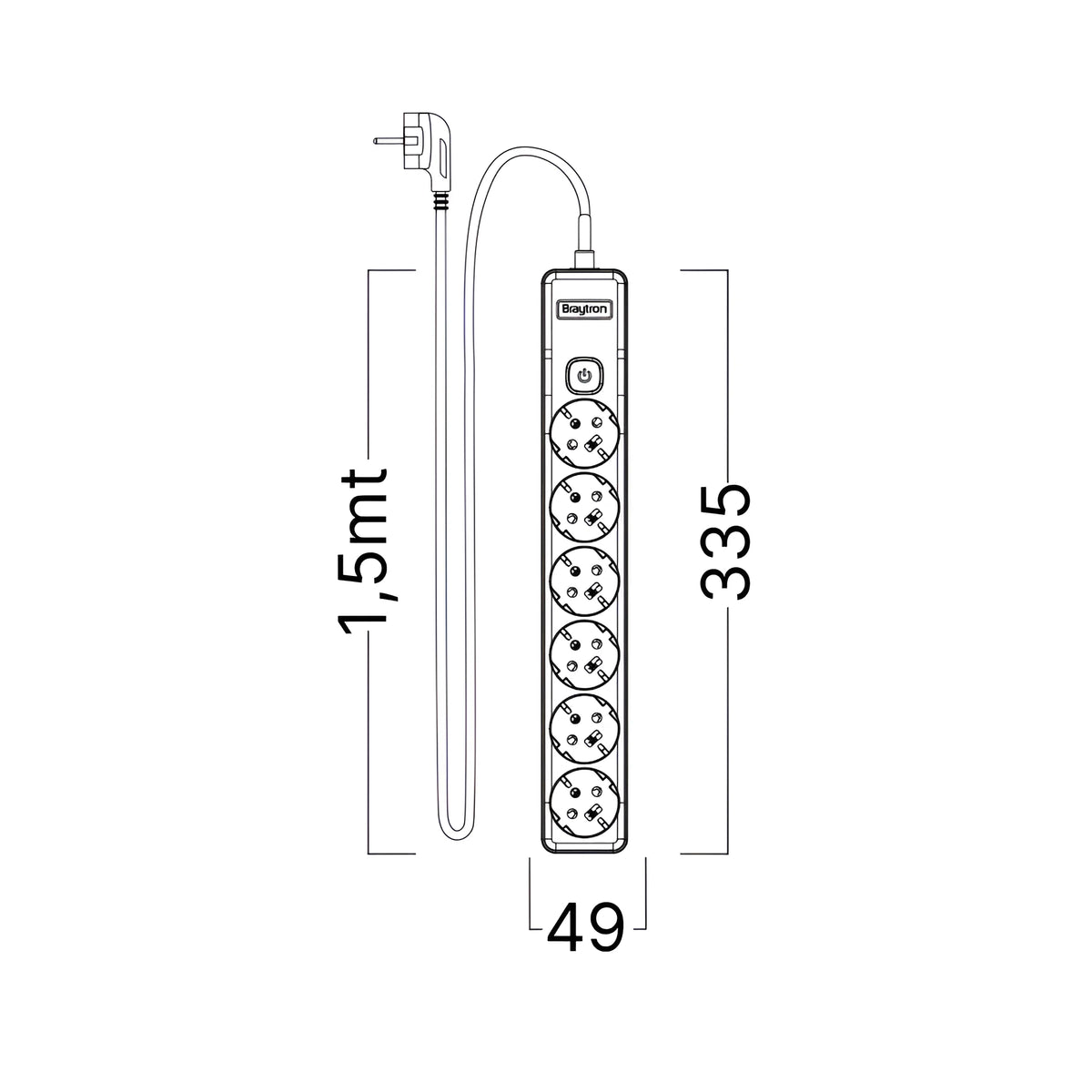 Braytron Xline Verlengsnoer met stekkerdoos 6WAY EU SWC 3x1,5mm2 1,5M
