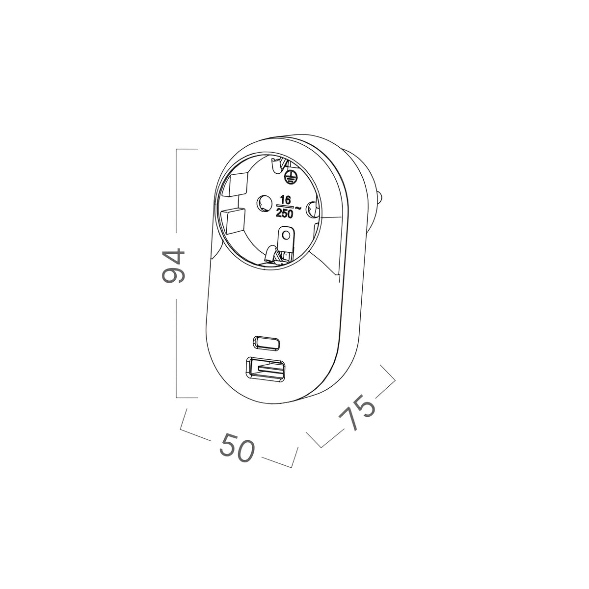 Braytron Xline Stopcontact/Stekker TR1 1WAY USBA/C 3.1A W/CP EU
