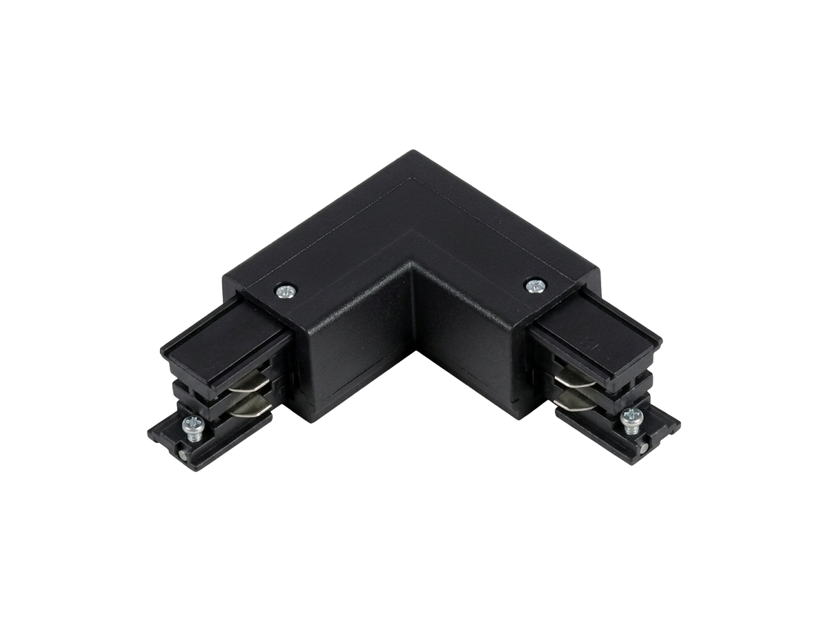 L-connector voor LUMICANTO POWERTRACK railbaan links zwart met voeding PRIME