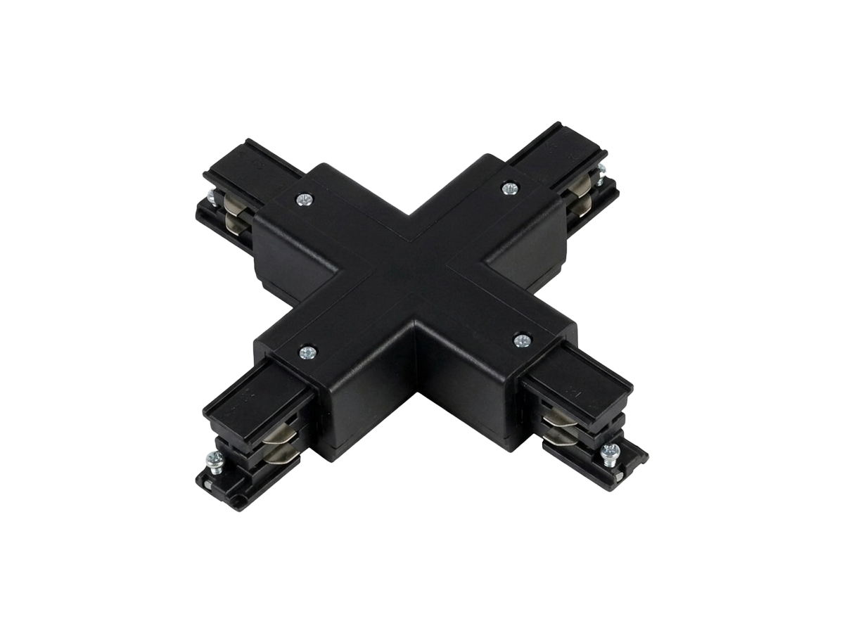 X-connector voor LUMICANTO POWERTRACK railbaan zwart met voeding PRIME